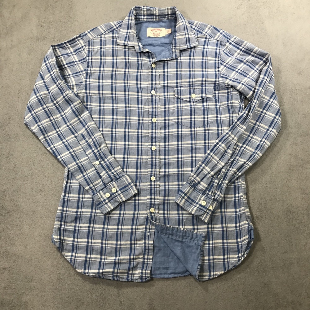 Brooks Brothers Shirt Men's M Blue Plaid Extra Slim Double Layer Preppy Beach